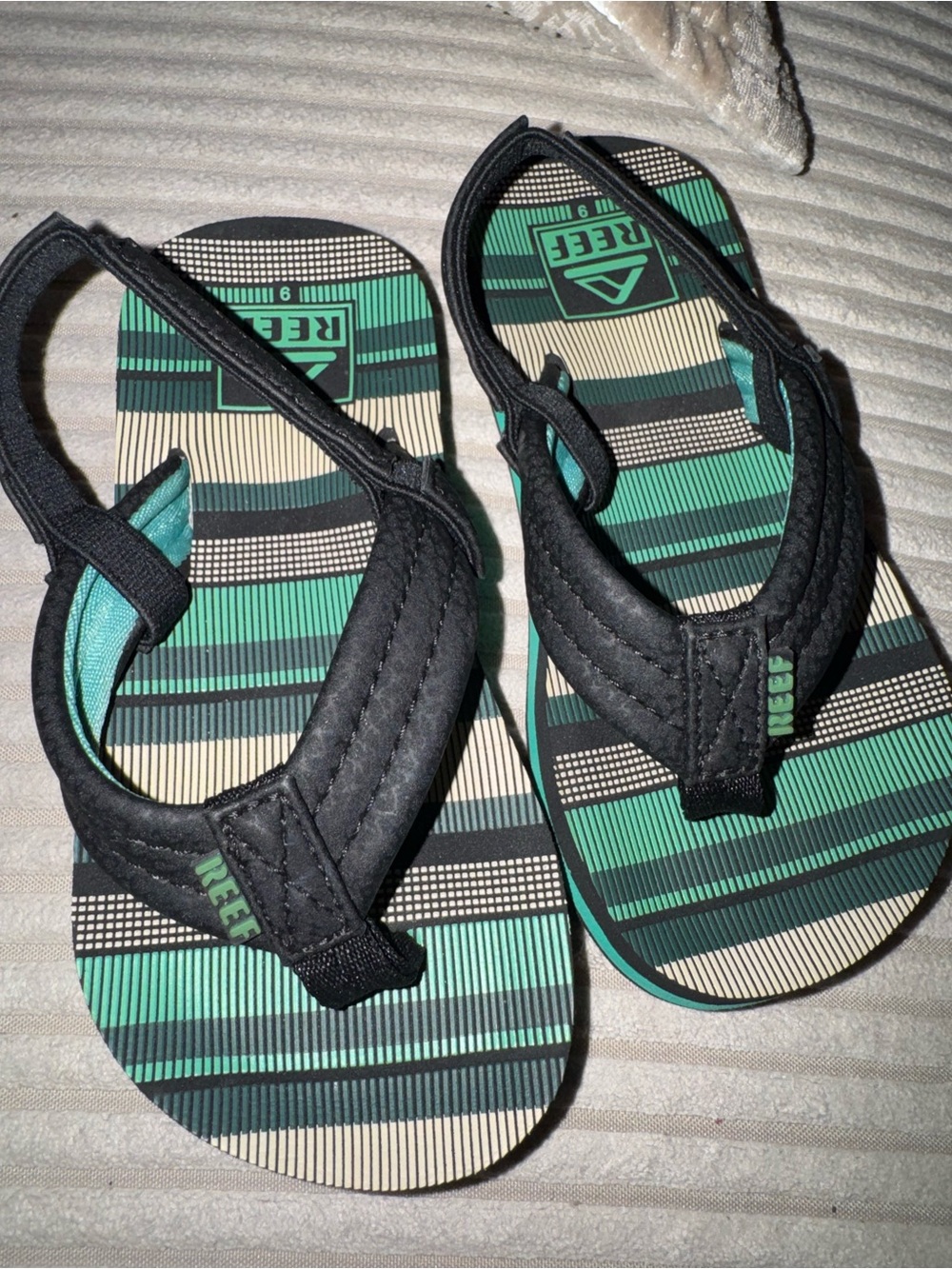 Reef Kids Black and Teal Striped Flip Flops